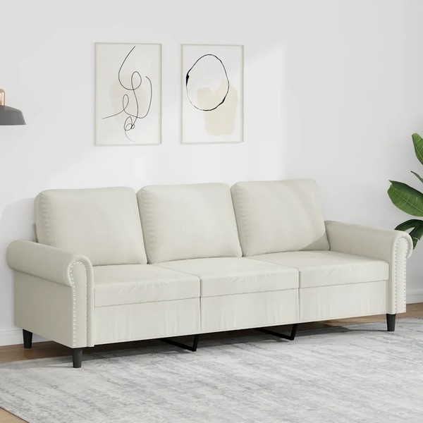Samt Sofa 3-Sitzer Creme 180 Cm Wohnzimmer Couch-image