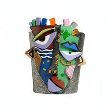 Abstract Face Planter Handmade Look Colorful Face Flower Pot Resin Material