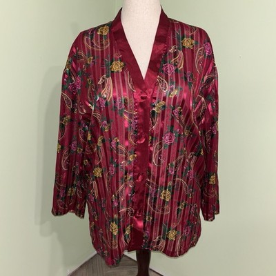 VTG Victoria s Secret Gold Label Satin Paisley Floral Button Up Shirt Women s L