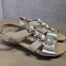 Image of Hotter Savannah II Metallic Silver Floral Comfort Wedge Sandals Shoes Womens UK
