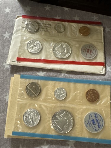 1962-U.C. US Mint Set (Philadelphia & Denver) With Envelope 90% Silver 10 Coins - Picture 6 of 6