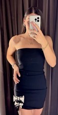 ZARA little black dress strapless white bows Size Medium Women Juniors Teens