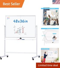 Rolling Whiteboard, 48x36 Large Magnetic White Board with Stands, Big Double-...