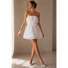 BHLDN Anthropologie Ivory Ruffle Mini Dress Size 4 Bridal Wedding NWT