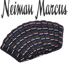 Vintage Neiman Marcus Womens Beaded Small Clamshell Zippered Clutch Handmade