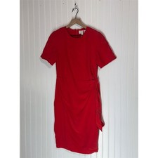 Vintage Casual Corner Women's Red Silk Midi Dress Size 10 Short Sleeve