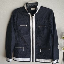 Chico's Quilted Zip Front Jacket w/ Zipped Pockets Navy/White Women's Size 1