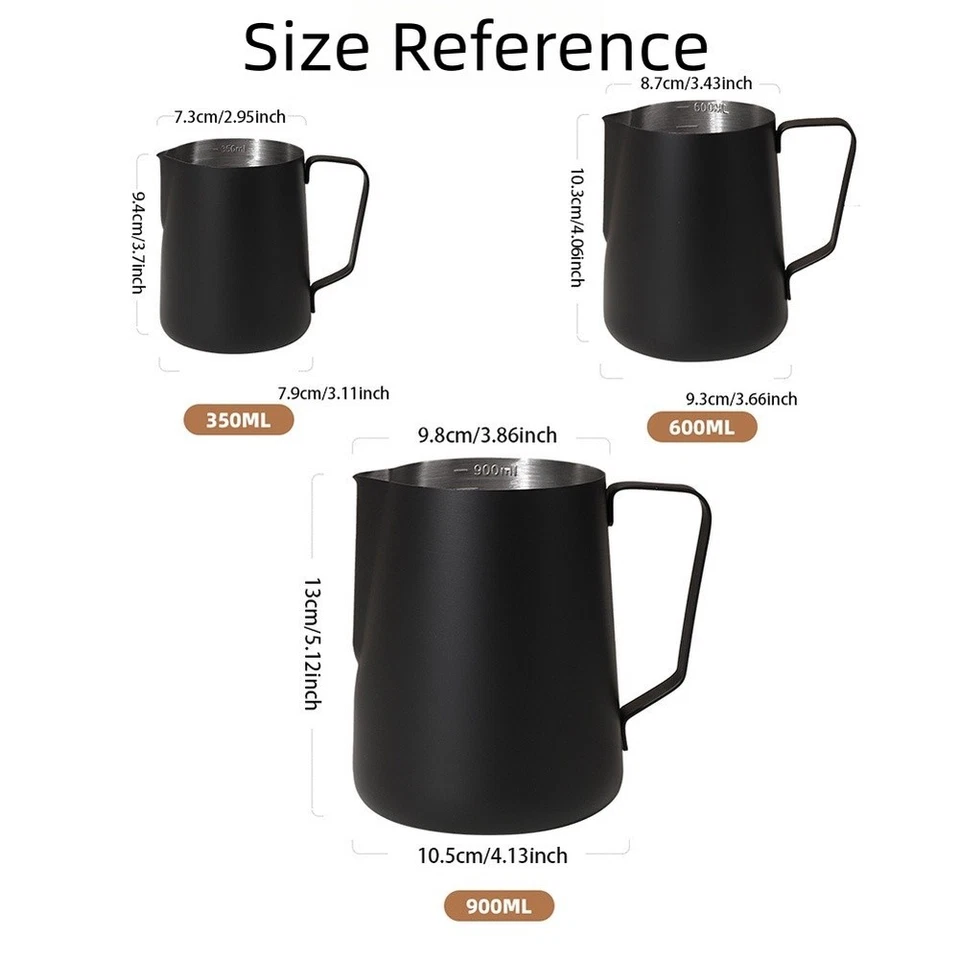 Stainless Steel Milk Frothing Pitcher 350ml 600ml 900ml with Measurement Scale - Image 3 of 4