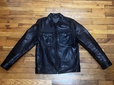 Black Rivet Men s Brown Leather Motorcycle Jacket Short Pockets Zip/Button S