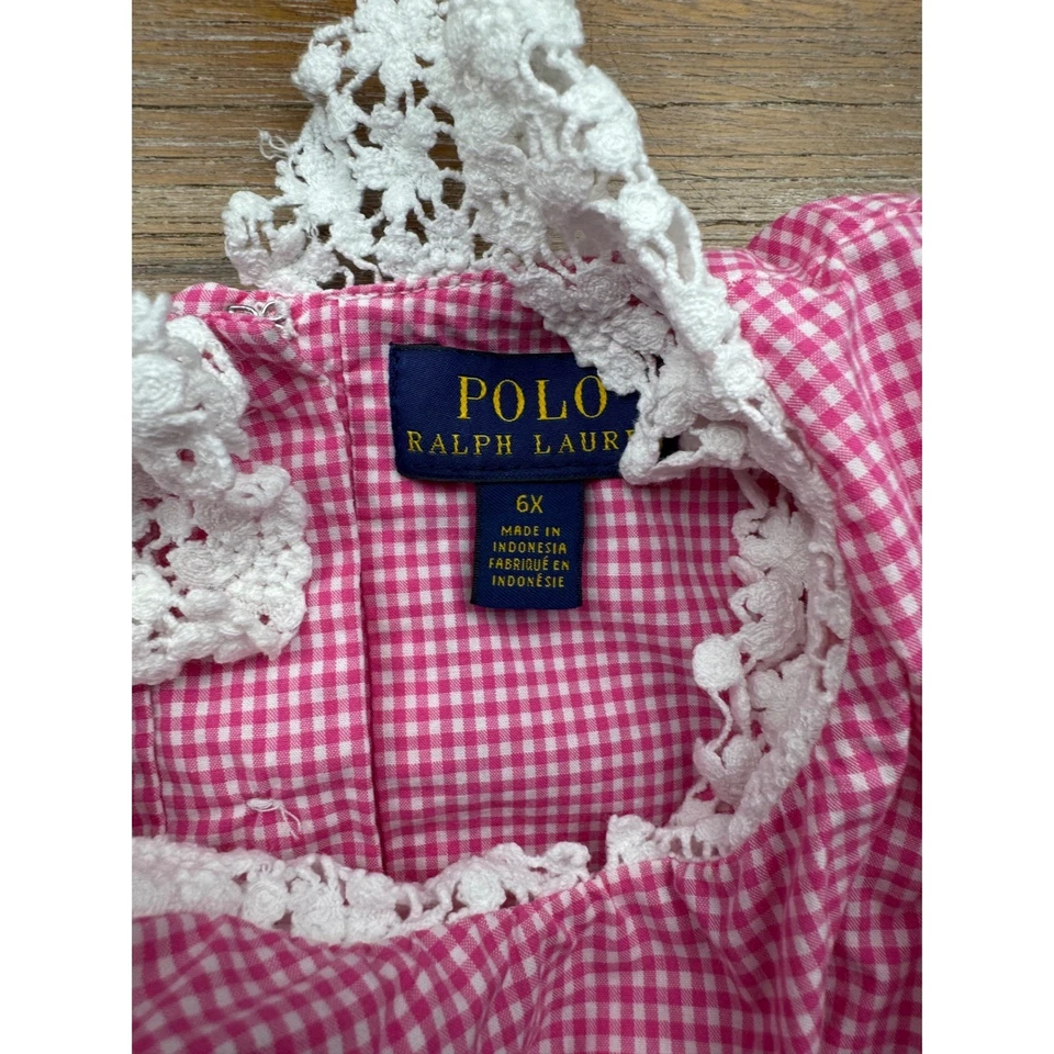 Vestido Polo Ralph Lauren Guinga Cuello Crochet Sin Mangas Rosa Blanco 6X Foto 3 de 4