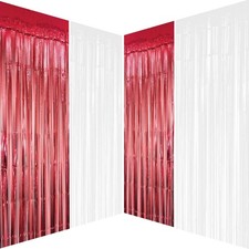 Red, White Metallic Foil Fringe Curtain 4 PC, Circus Carnival Party Backdrop
