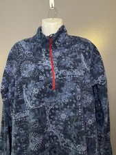 Eddie Bauer Fleece Pullover Womens Large Blue 1/4 Zip Paisley Floral Print