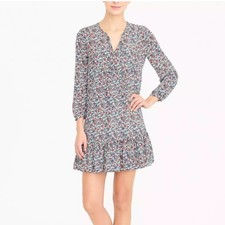 J Crew Floral Cottage Core Flowy L/S Ruffled Hem Keyhole Tie Neck Dress NWT LG