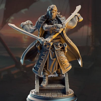 DM Stash Miniature Human Male Pirate Swordsman of the Sea Fighter DnD RPG 32mm