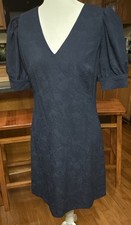 Tommy Hilfiger 4 Navy Jacquard Floral V-Neck Puff Sleeve Sheath Knee Zip