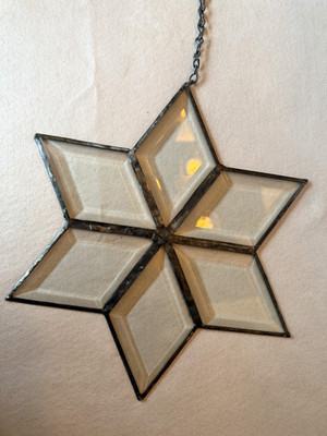 Handcrafted Beveled glass star suncatcher 6 pt star snowflake clear 10.5''