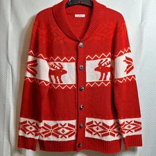 COOFANDY Shawl Collar Christmas Knit Cardigan Sz M Red Reindeer Snowflake Ugly