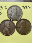 1911-D, 1912-D, 1913-D LINCOLN WHEAT CENT 3 COIN SET, VG condition, #334