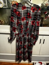 Tommy Hilfiger Sheer Long-Sleeve Plaid Floral Midi Dress Small