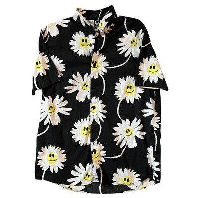 Neff Men s Button Up Short Sleeve Smiley Face Flower Print Size medium