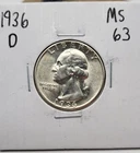 New Listing1936-D Denver Mint Silver Washington Quarter Key Date UNC Details
