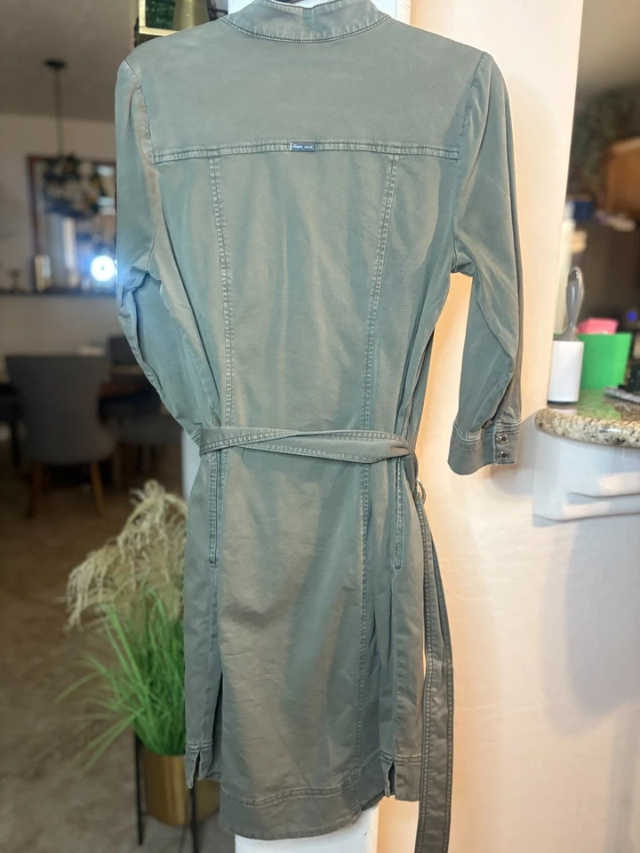Vestido Camisa Casa Blanca Mercado Negro Verde Ejército Con Cinturón Extraíble Talla 8 Foto 3 de 4