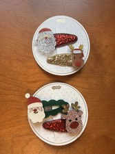 2 Sets NEW w tag Mud Pie Kids Girls Christmas Hair Clips Barrettes Santa Rudolph