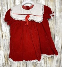 Vintage Baby Girl Red Lace Velvet Style Former Dress No Size