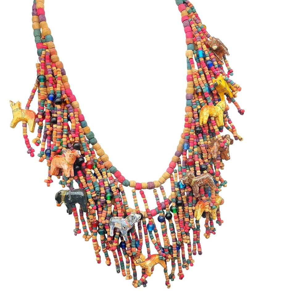 Colorido Collar Hecho a Mano con Cuentas 21" - Joyería Boho Declaración con Dije Animal Foto 3 de 4