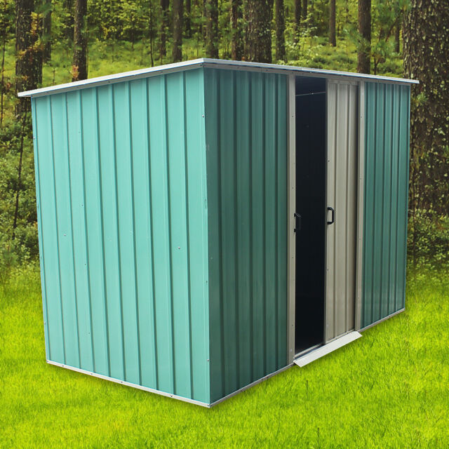 8X4 Garden Shed Heavy Duty Steel Storage Sheds House Pent Roof Sliding Doors