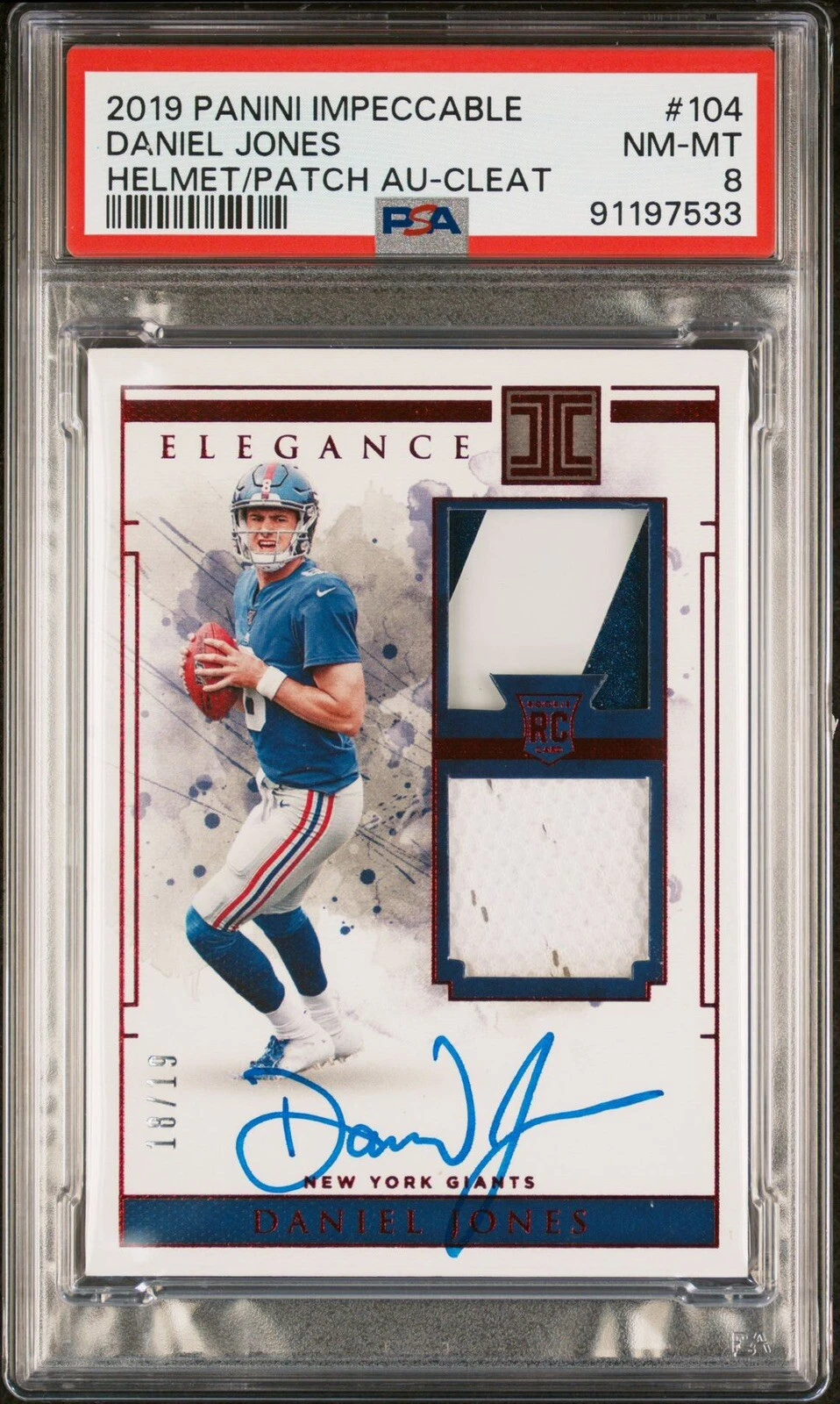 Daniel Jones Panini Impeccable #104 Helmet/Patch Autograph-Cleat