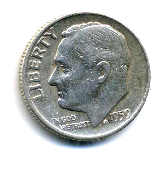 1959 D Roosevelt Dime US 10 Cent U.S America SILVER UNITED STATES 10c Coin #7845