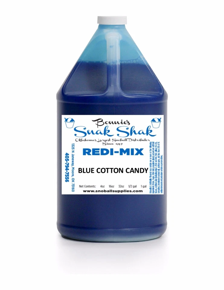 BONNIE'S SNAK SHAK Snow Cone Syrup BLUE COTTON CANDY Flavor. 1 GALLON JUG Buy Direct Licensed MFG