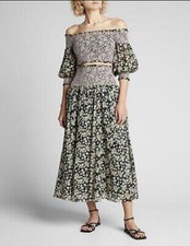 ALICE + OLIVIA BLACK FLORAL PRINT CECIL SMOCKED MIDI SKIRT & MATCHING TOP SZ.XS