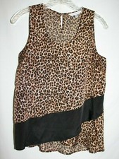 Charming Charlie Misses SMALL Leopard Animal Tank Top Cami Black Asymmetrical