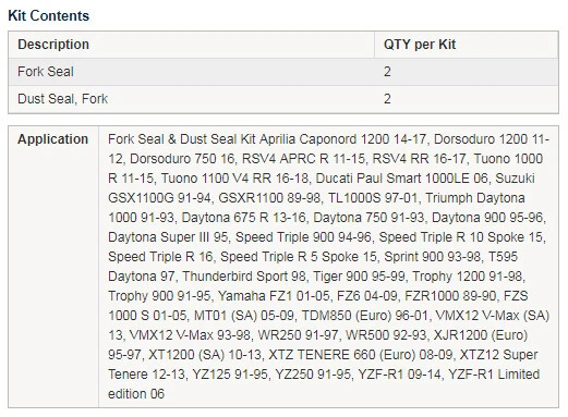 Kit de sello de aceite y limpiaparabrisas de horquilla 43x55 para Suzuki TL1000S 1997-2001 Foto 4 de 4