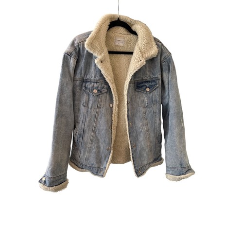 The Lemon Womens Distressed Sherpa-Lined Denim Jacket - 第 1/6 張圖片