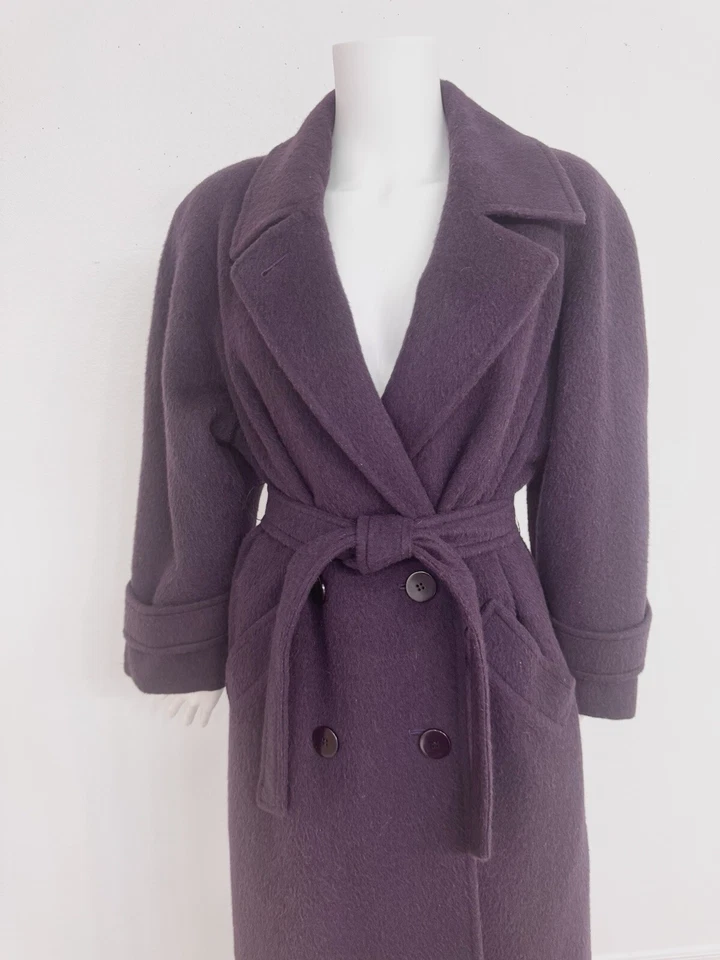 Neiman Marcus Regency Vintage Alpaca Trench Coat Deep Prune Made US Fits S/M/L - Image 3 of 4