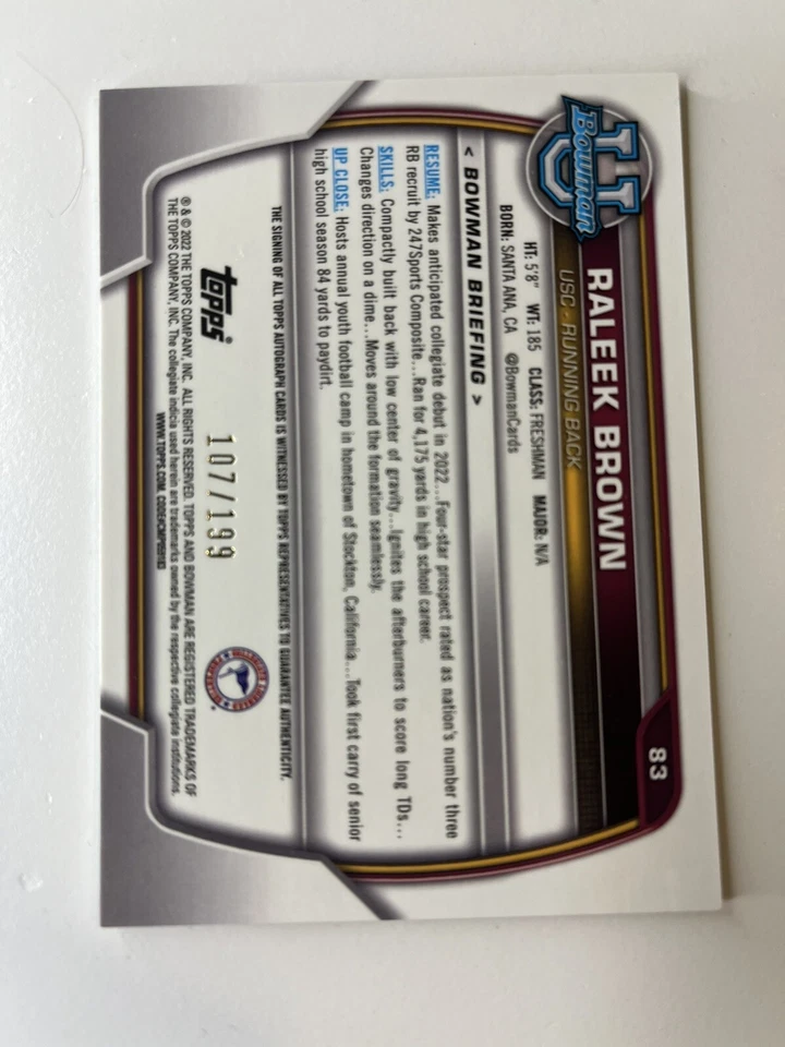 Bowman Chrome University Raleek Brown 1st Auto Lava Refractor /199 Arizona State - Image 2 of 3