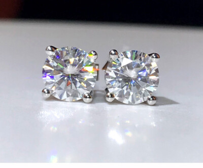 4 kt Rundschliff Moissanit Solitär Ohrstecker massiv 14 K Weißgold Geschenk 4 Liebe