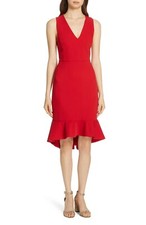 ALICE + OLIVIA Red Glenna V-Neck Ruffle Asymmetric Fluted Cocktail Dress 8 = M