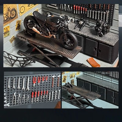 1/64 Diorama Garage Car Repair Prop Model Workshop Wall Mounted Tool Scene Model