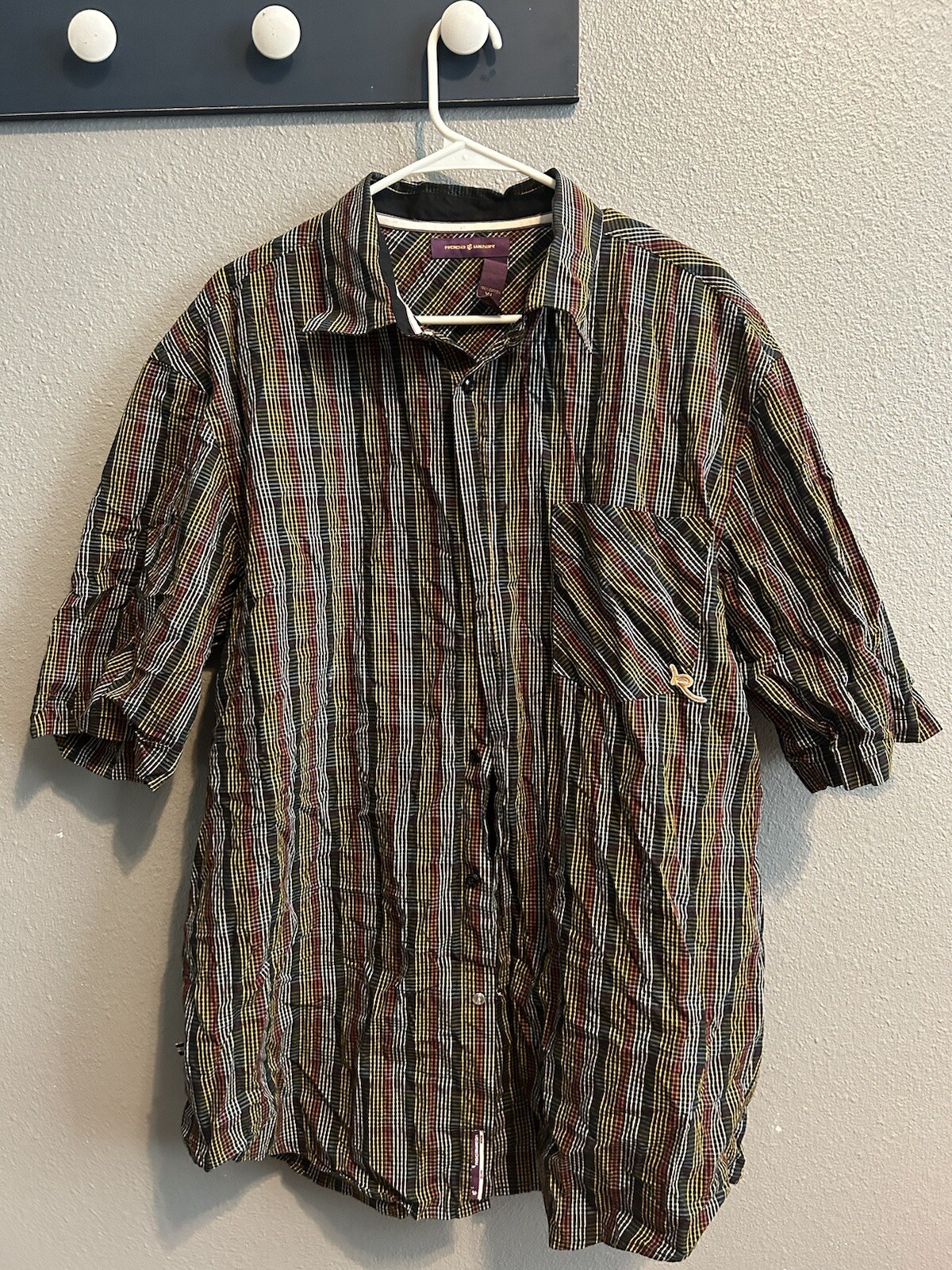 Roca Wear Men's Sz: XL Plaid Long Sleeve Button Up Shirt 100% Cotton MEASURMENTS