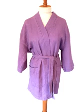 Women's Purple Short Waffle  Weave Spa Bathrobe and Wrap One Size