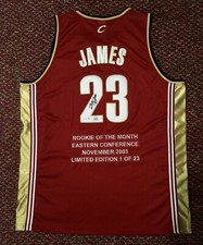 #13/23 MADE- LeBron James UDA Upper Deck signed VERY 1st ROOKIE MONTH NBA jersey