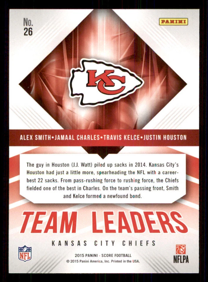 2015 Score Team Leaders Gold #26 Jamaal Charles/Justin Houston/Travis Kelce - Image 2 of 2