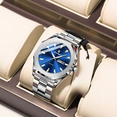Herren Quarzuhren Edelstahl Kalender Armbanduhr Wasserdicht Leuchtend P875