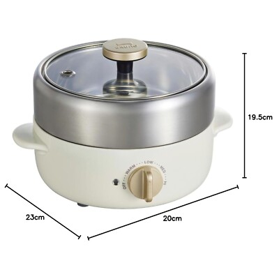 BRUNO Compact Multi-Grill Pot White Electric Pot For 1-2 Person
