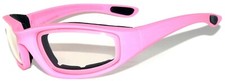 Wind Resistant Sunglasses Foam Padded Motorcycle Riding Pink Clear Lens