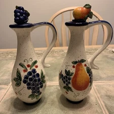 Ceramic Olive Oil Cruet w/Stopper Julie Ueland for Harry&David Pears Grape Set